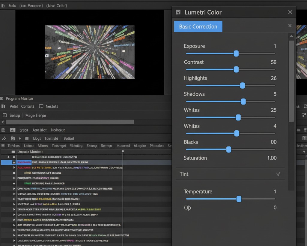 Tampilan panel Lumetri Color di Premiere Pro, dengan tab Basic Correction cr